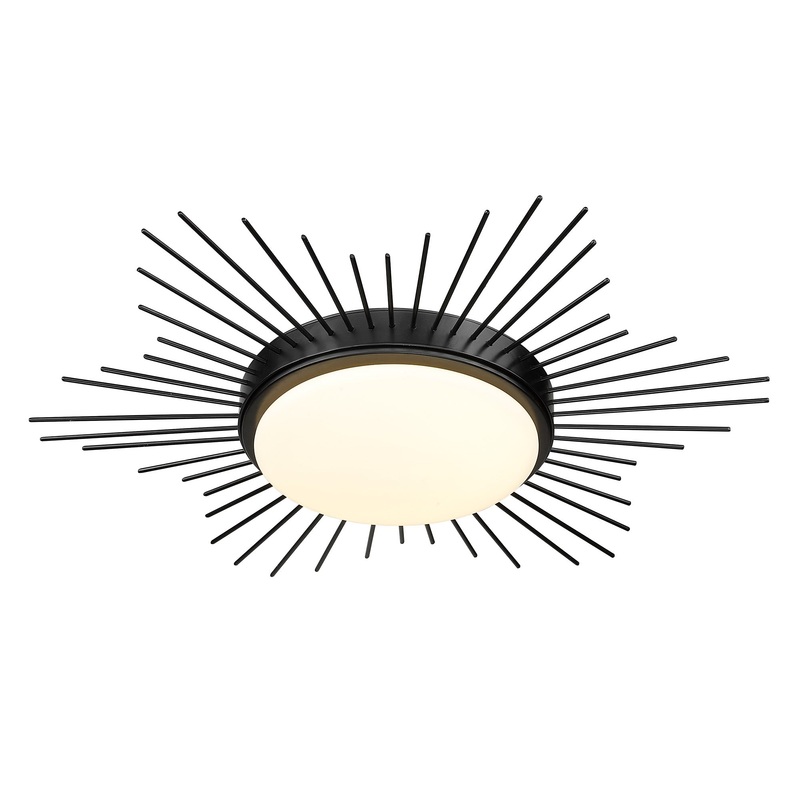 Kieran Flush Mount – 18″ in Matte Black with Opal Glass Shade