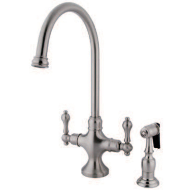 Kingston Brass KS1768ALBS Vintage Two-Handle Kitchen Faucet with Brass Sprayer, Brushed Nickel