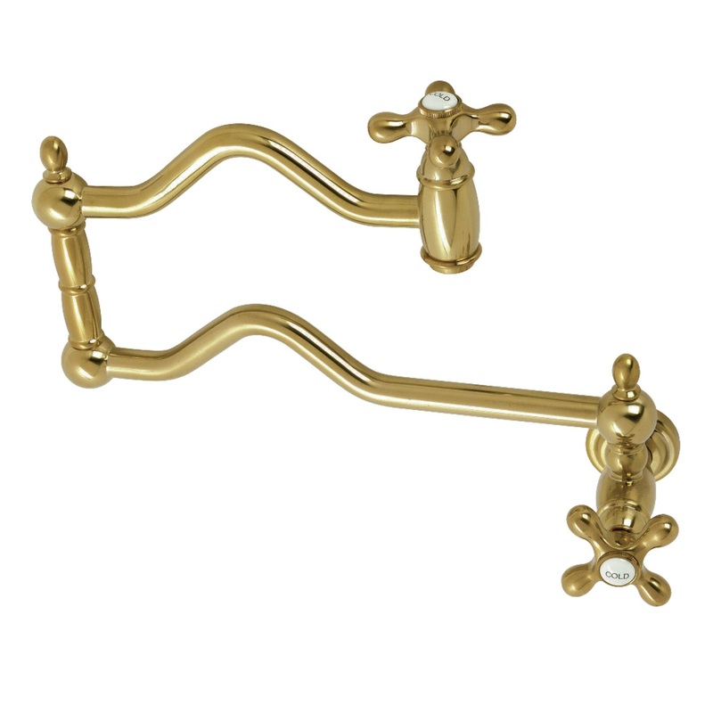 Kingston Brass KS2107AX Heritage Wall Mount Pot Filler, Brushed Brass