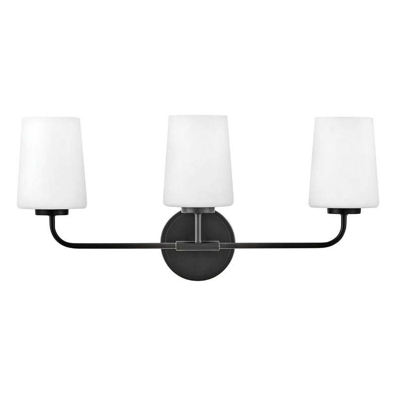 Kline Medium Three Light Vanity Black with Etched Opal