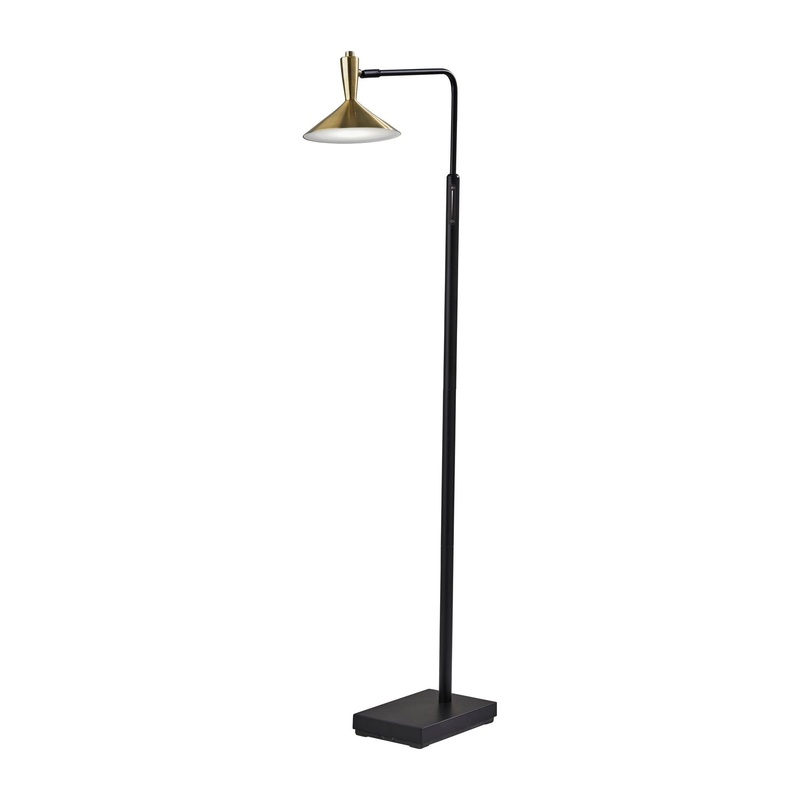 Lucas LED Floor Lamp Black with Antique Brass