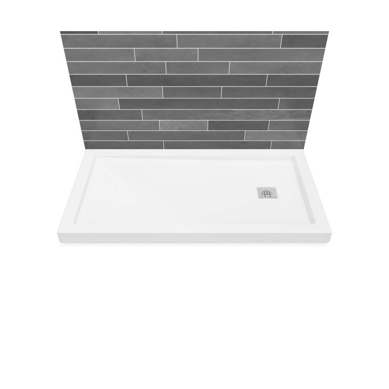 MAAX 420004-505-001-100 B3Square 6030 Acrylic Wall Mounted Shower Base in White with Left-Hand Drain