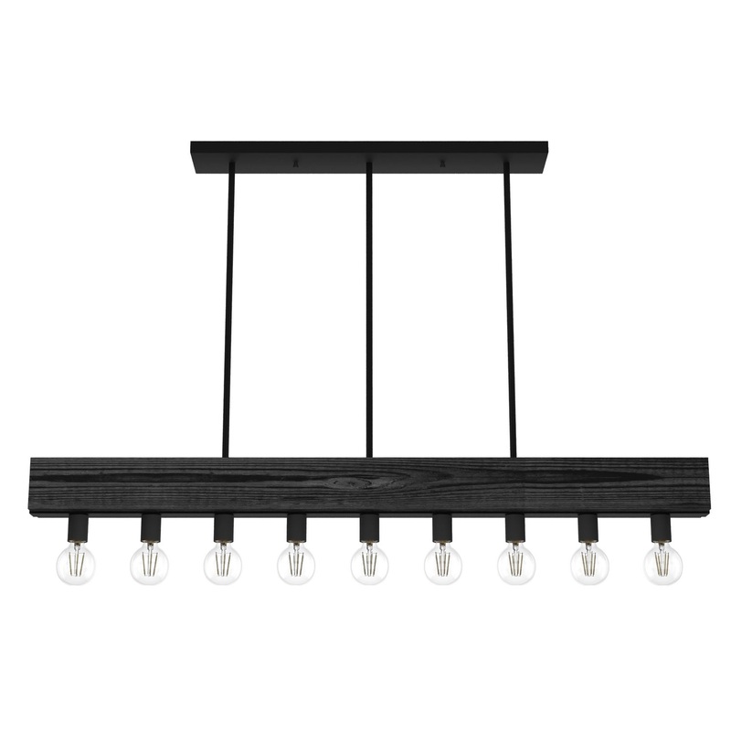Nine Light Linear Chandelier from the Donelson Collection in Natural Black Iron Finish by Hunter
