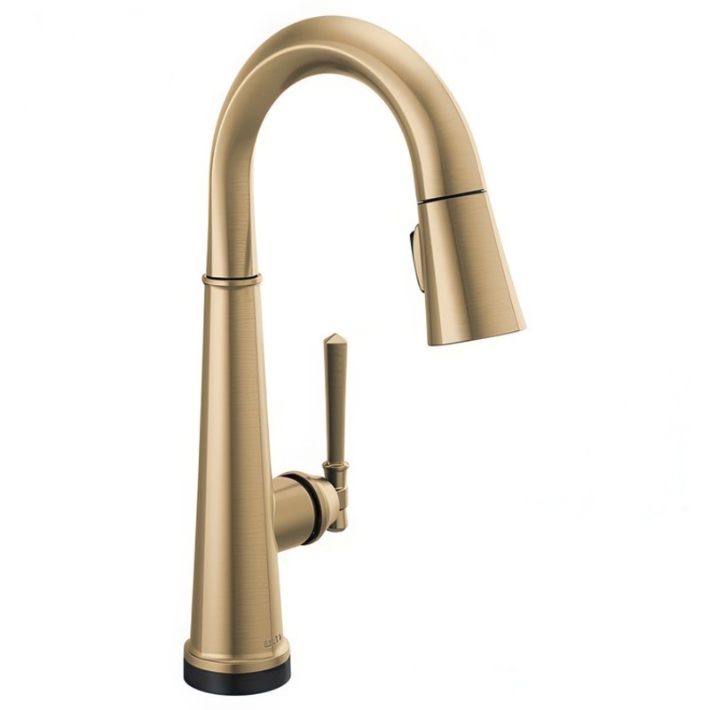 Prep Faucet Emmeline 1 Lever ADA Lumicoat Champagne Bronze High Arc Pull Down 360 Degree Swivel