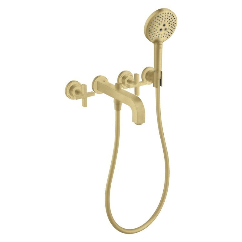 Roman Tub Trim Citterio Wall Mount with Handshower 2 Cross Brushed Gold Optic WaterSense 8 Inch Spread 3 Hole 5.0 Gallons per Minute