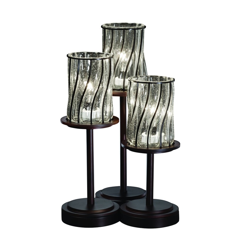 Three Light Table Lamp from the Wire Glass Collection in Dark Bronze Finish by Justice Designs