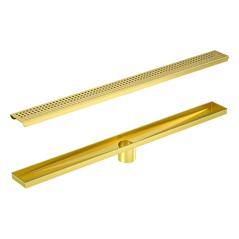 800mm Bathroom Shower Brushed Brass Grate Drain w/ Centre outlet Floor Waste