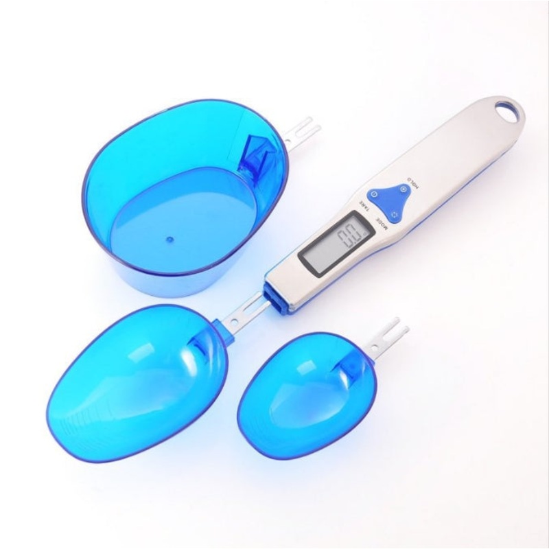 Blue High Precision Digital Spoon Scale – Electronic Measuring Scoop with 3 Heads for Kitchen & Baking(500g)