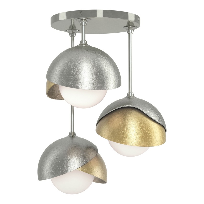 Brooklyn 3-Light Double Shade Semi-Flush Sterling Modern Brass