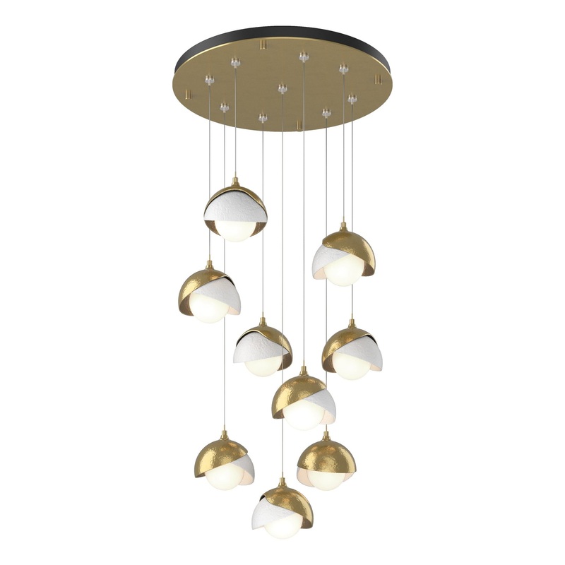 Brooklyn 9-Light Double Shade Pendant Modern Brass White