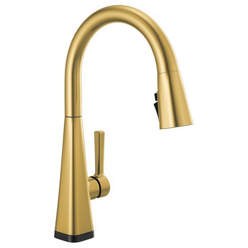 Kitchen Faucet Lenta 1 Lever ADA Brushed Gold High Arc Swivel 360 DEG 1 Hole Deck Mount Diamond Seal Touch-Clean MagnaTite 1.8 Gallons per Minute