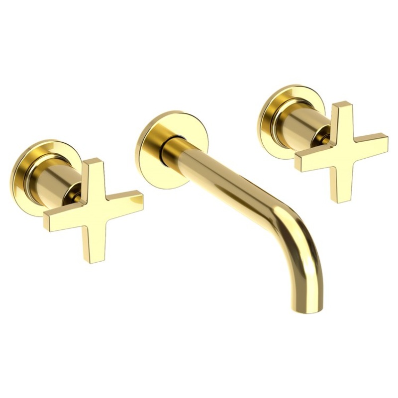 Lavatory Faucet Dorrance Wall Mount 8 Inch Spread 2 Cross ADA Watersense Forever Brass PVD 1.2 Gallons Per Minute Brass Less Drain Spout Reach 7-1/9 Inch