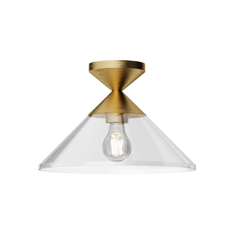 One Light Semi-Flush Mount from the Mauer Collection in Brushed Gold/Clear Glass|Matte Black/Smoked Finish by Alora