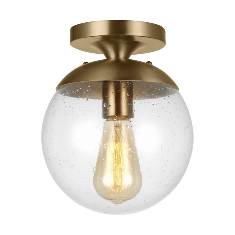 One Light Wall / Ceiling Semi-Flush Mount from the Leo – Hanging Globe Collection in Satin Brass Finish by Visual Comfort Studio
