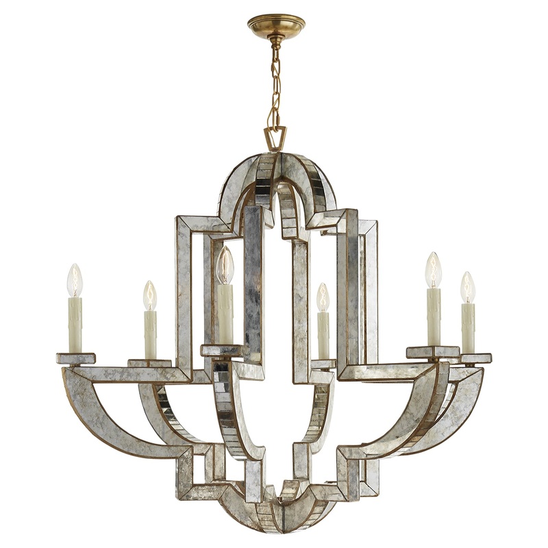 Six Light Chandelier from the Lido Collection in Antique Mirror With Antique Brass Finish by Visual Comfort Signature