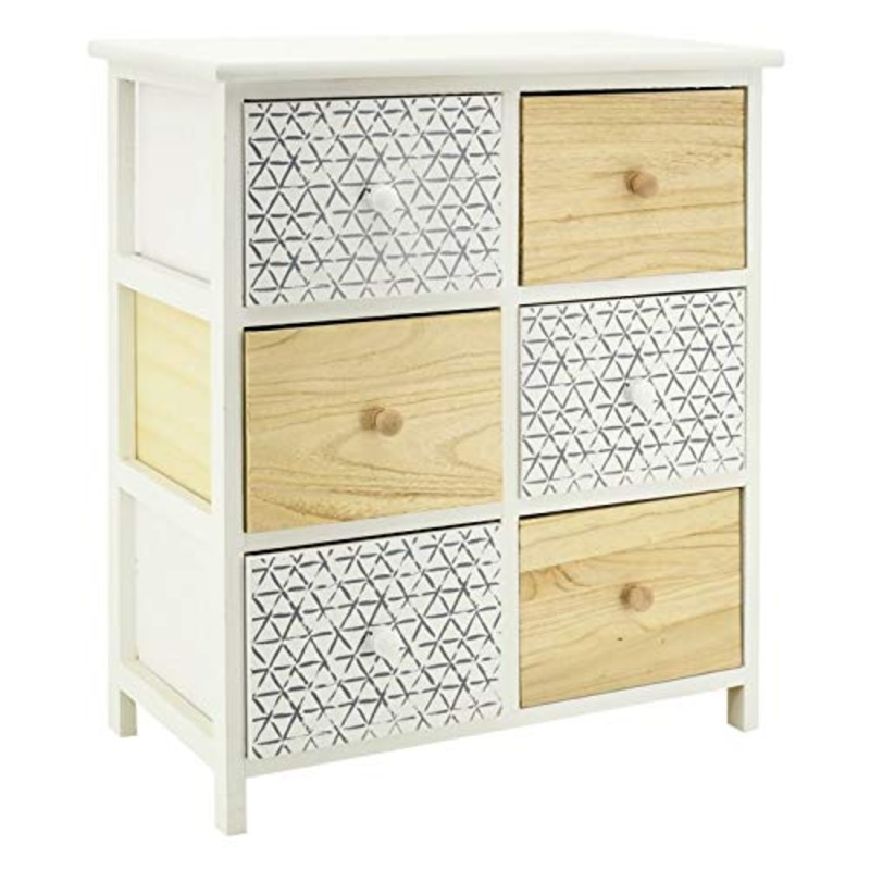 AubryGaspard – Cassettiera a 6 cassetti, in legno, colore: Bianco e Naturale