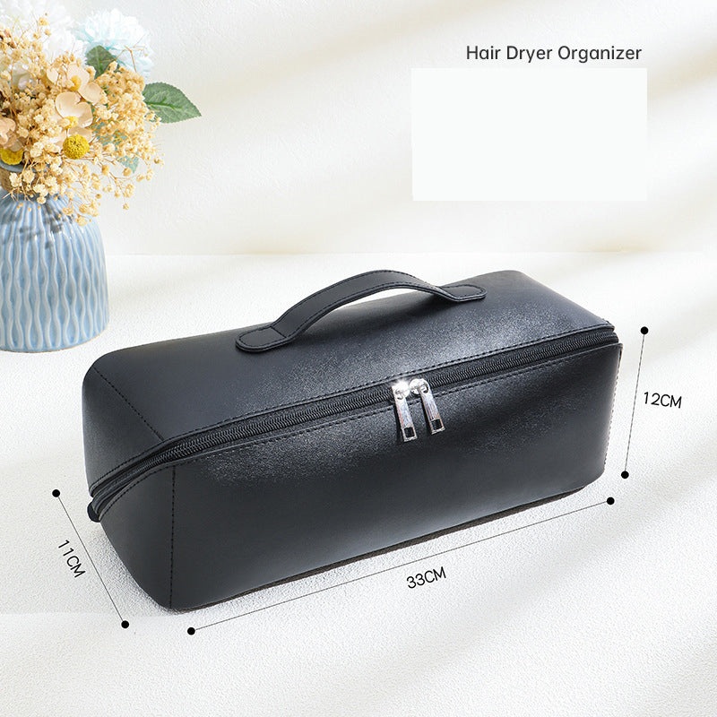 Black Premium PU Leather Travel Case for Hair Styling Tools – Double Layer Waterproof Organizer Bag for Hair Dryer, Curler & Straightener