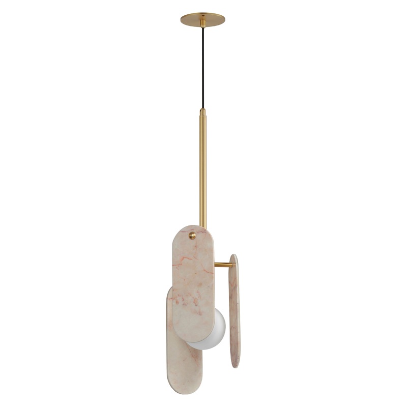 Megalith Cord Hung LED Pendant Natural Aged Brass Rose Jade