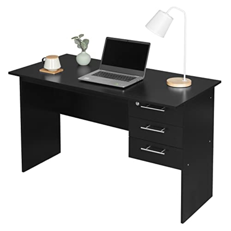 WOLTU TS59sz Scrivania con 3 Cassetti per Ufficio Studio Tavolo da Lavoro Porta PC in Legno Nero 120x59x75 cm