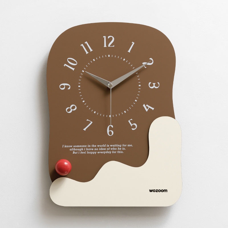 Abstract Modern Wall Clock – Silent Non-Ticking Decorative Clock with Wavy Design & Ceramic Accent(Brown)