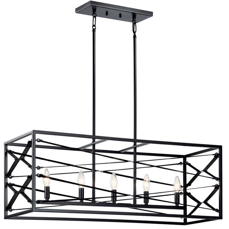 Five Light Linear Chandelier from the Sevan Collection in Black Finish by Kichler