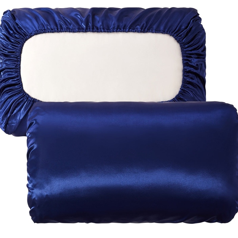 Navy blue Silky Satin Pillowcase Pair – Smooth for Hair & Skin, Elastic Fitted (46×90+16cm)