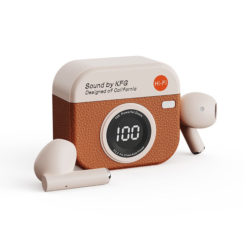 Retro Camera Style TWS Earbuds – Bluetooth 5.4, ENC, Low Latency Gaming(orange)