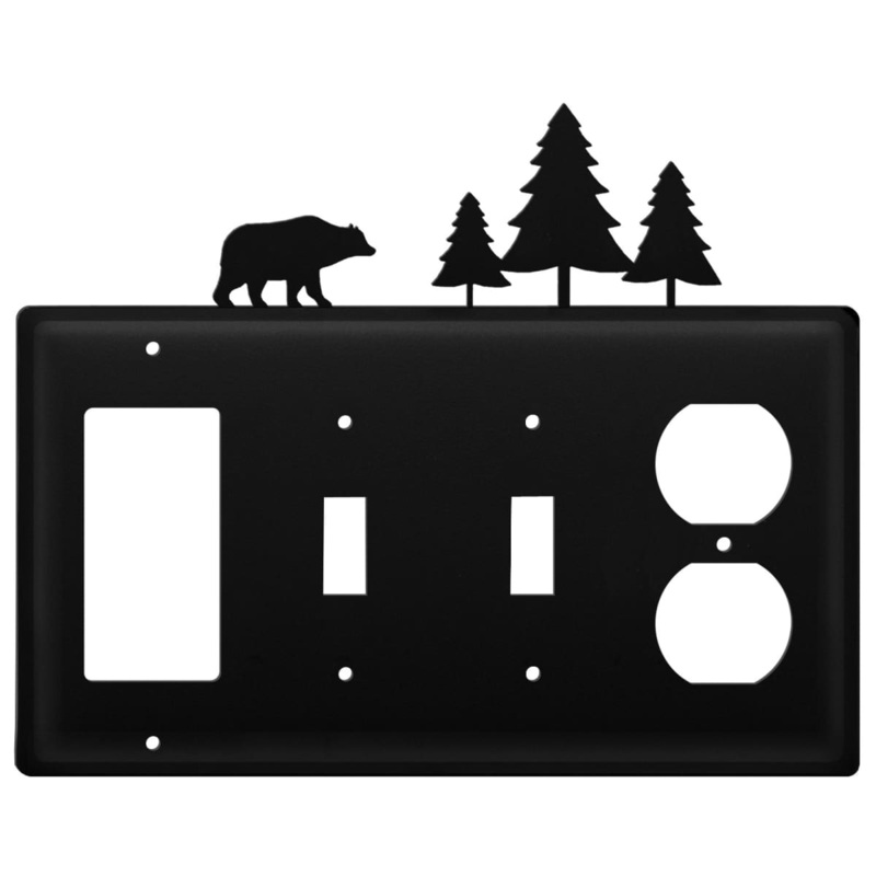 Village Wrought Iron EGSSO-83 Quad Bear & Pine Trees Single GFI Double Switch and Single Outlet Cover CUSTOM Product