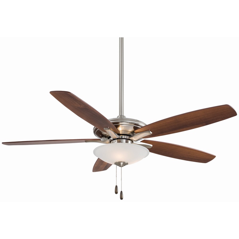 5-blade Mojo 52″ Ceiling Fan by Minka Aire (Dry Rated) Brushed Nickel/Medium Maple Dark Walnut Frosted
