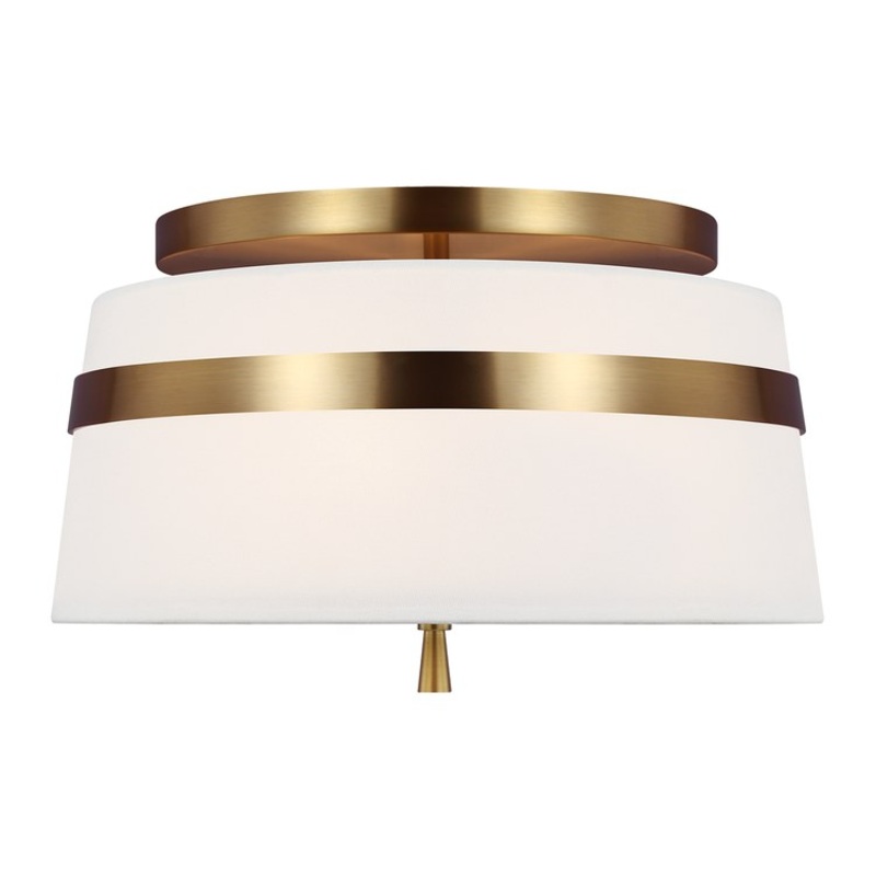 Ceiling Light Cordtlandt Semi-Flushmount Small 3 Lamp Burnished Brass White Linen