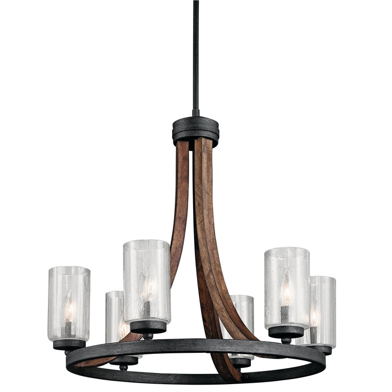 Kichler 43193AUB Six Light Chandelier, Auburn Stained