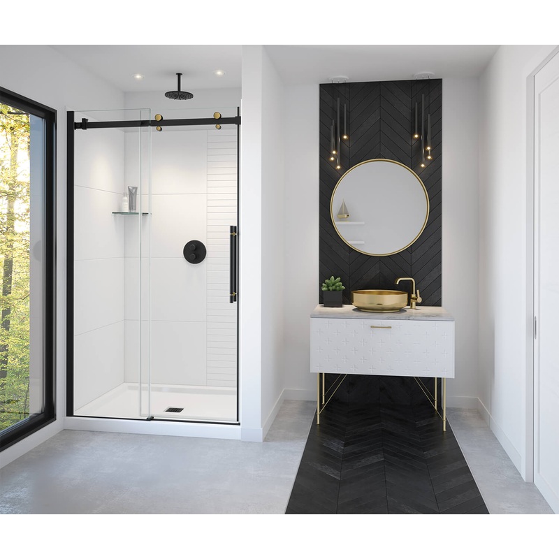 MAAX 138460-900-380-000 Vela 44 -47 x 78  in. 8mm Sliding Shower Door for Alcove Installation with Clear glass in Matte Black and Brushed Gold