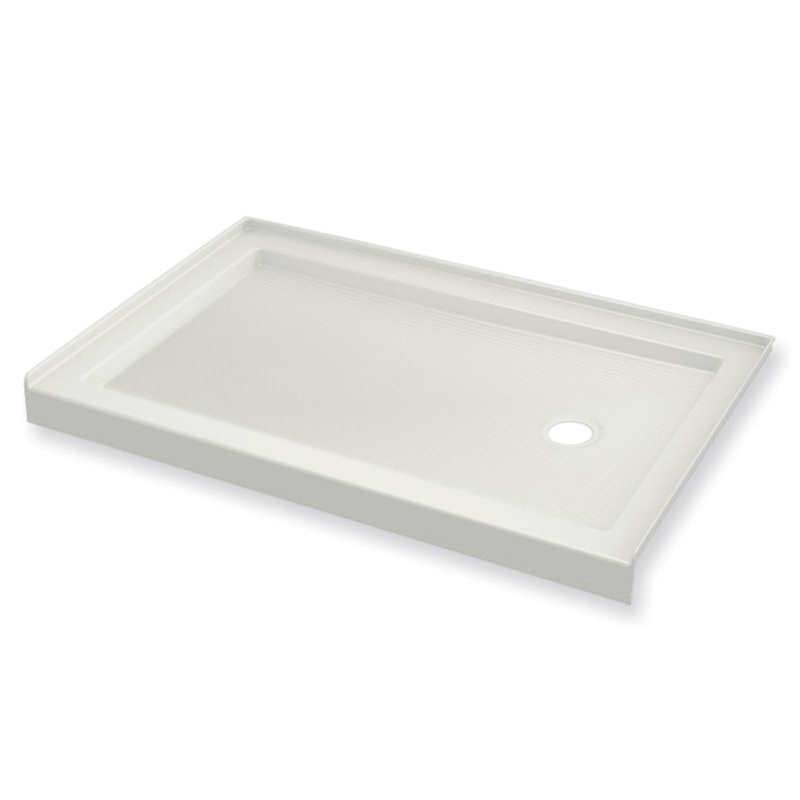 MAAX 410006-541-001-000 B3Round 6036 Acrylic Alcove Shower Base in White with Anti-slip Bottom with Center Drain
