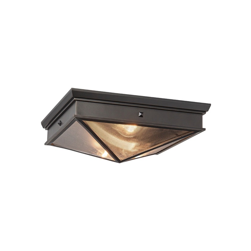 Two Light Flush Mount from the Cairo Collection in Urban Bronze/Clear Ribbed Glass Finish by Alora