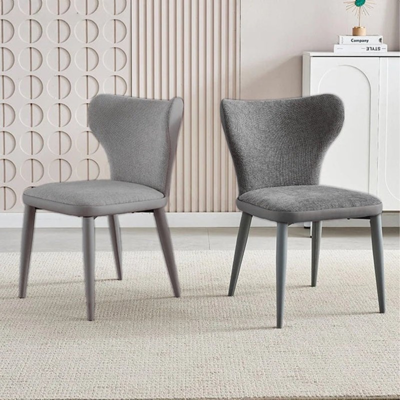VELLUTO Modern Kitchen Dining Room Chairs Faux Leather Flannel Accent Chairs Metal Vanity Lounge Chair with Back for Living Room Set of 2 (Dark Grey)