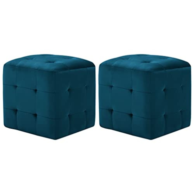 vidaXL 2X Comodini Imbottiti Telaio in Legno Stile Contemporaneo Morbidi Decorativi Pouf Notte Sgabelli Poggiapiedi Blu in Tessuto Vellutato