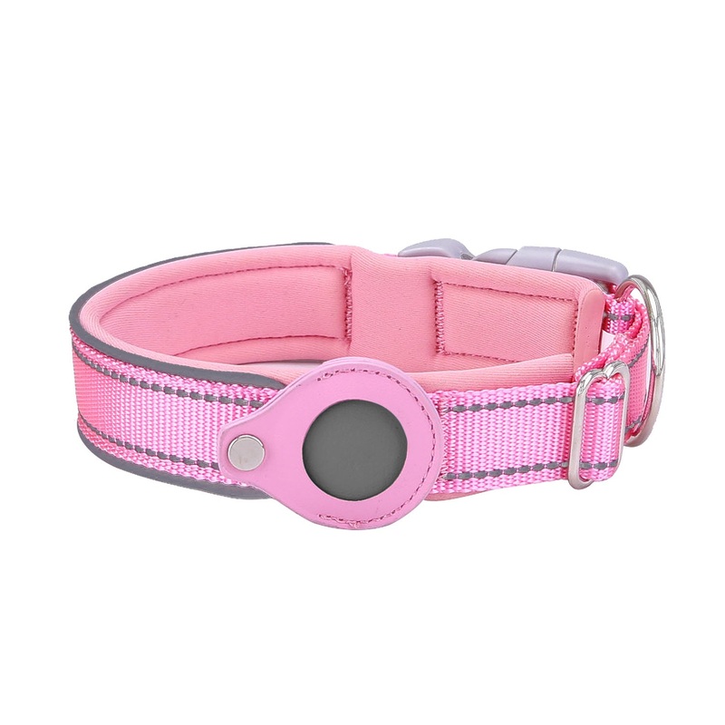 XL Pink Secure Nylon Dog Collar with Built-in Apple AirTag (not included) Holder Case – Pet Tracker Accessory