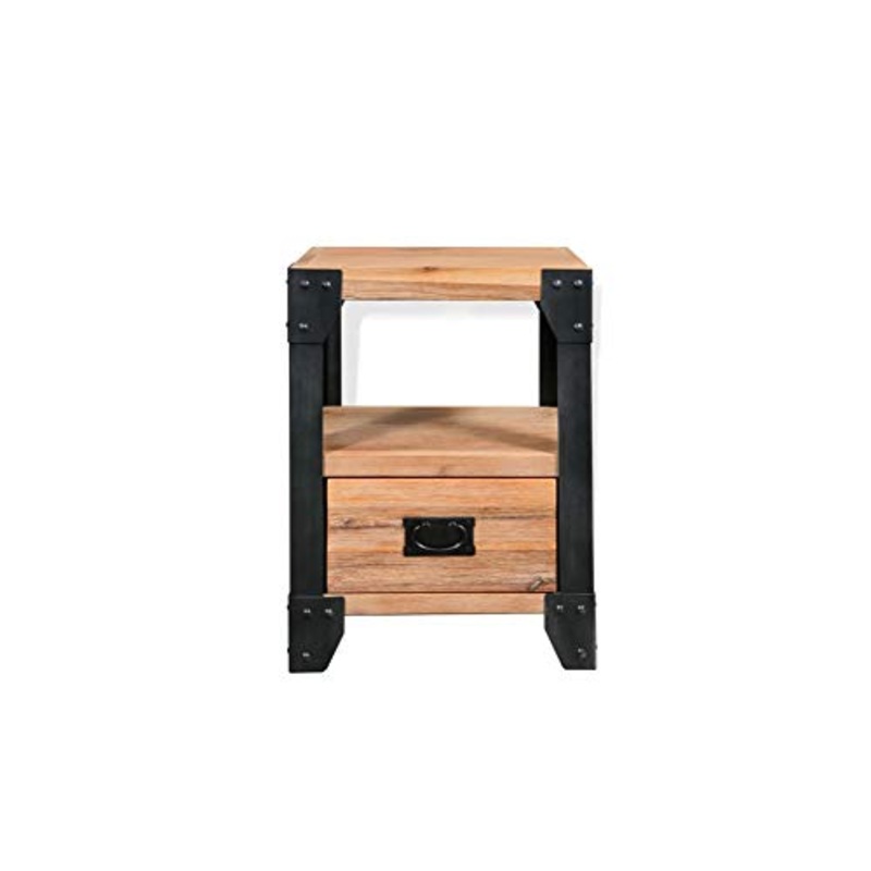 Comodino Bianco con Cassetto,Cassettiera con 1 Cassetti da Letto in Legno massello di acacia Cassettiera Camera da Letto Comodino con Cassetto e Scompartimento Aperto 40 x 30 x 54 cm