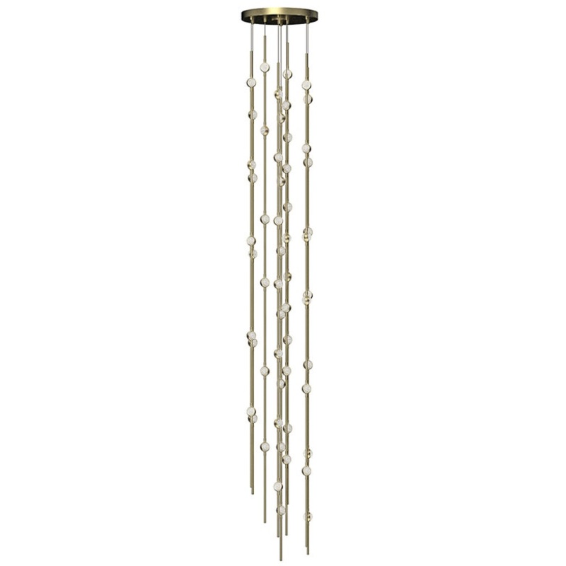 Constellation Andromeda Tall 12″ Round LED Pendant Satin Brass with Clear Faceted Acrylic 2700K 20′ Adjustable Cord
