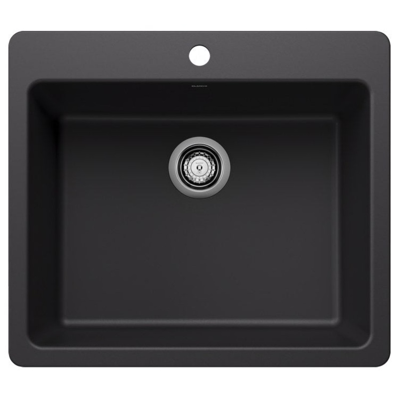 Kitchen Sink Liven 25 Inch 1 Bowl Single 2 Hole Coal Black Undermount/Drop In Rectangular Silgrant