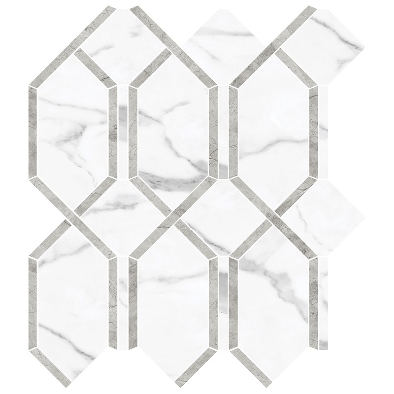 La Marca Statuario Nuovo Modella Polished Porcelain Mosaics. 1 Sheet = 1.10 Sq. Ft.