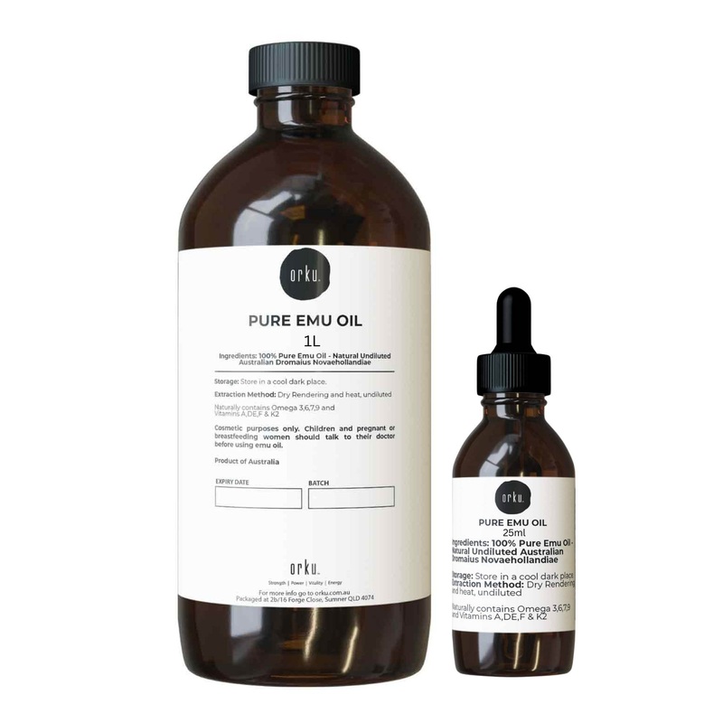 Orku 1L Pure Emu Oil + Bonus 25ml Bottle – Australian Dromaius Novaehollandiae