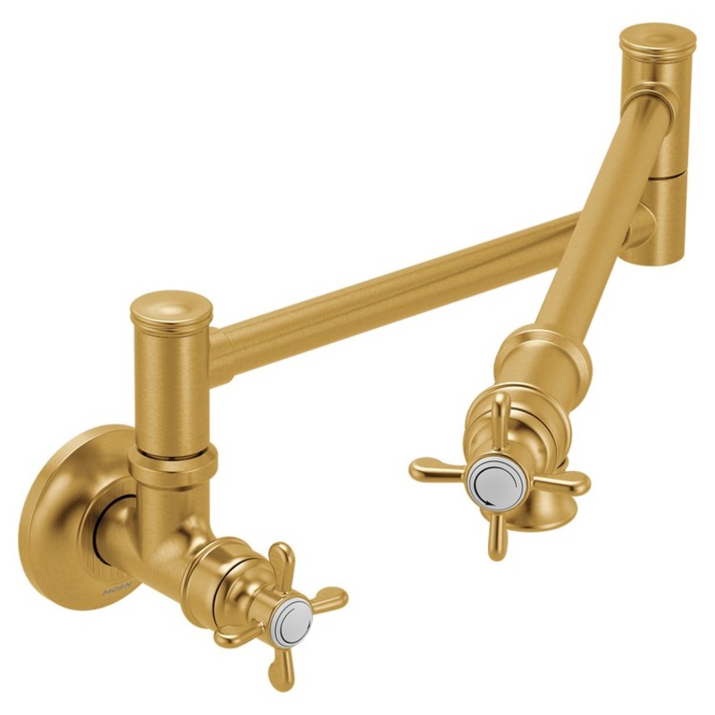 Pot Filler Weymouth Traditional 2 Lever ADA Brushed Gold 1 Hole 5.5 Gallons per Minute