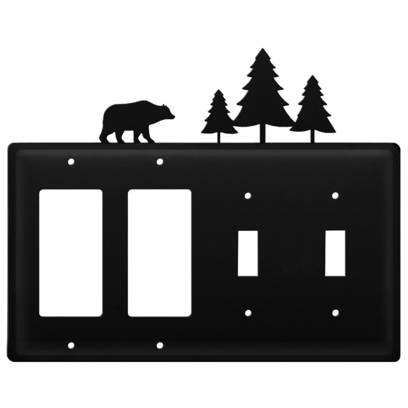 Village Wrought Iron EGGSS-83 Quad Bear & Pine Trees Double GFI and Double Switch Cover CUSTOM Product