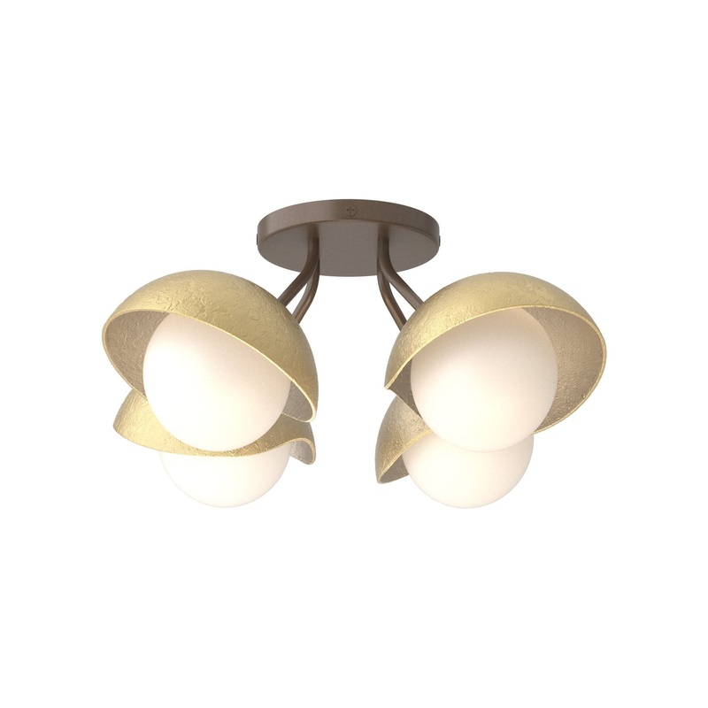 Brooklyn 4-Light Single Shade Semi-Flush Bronze Modern Brass