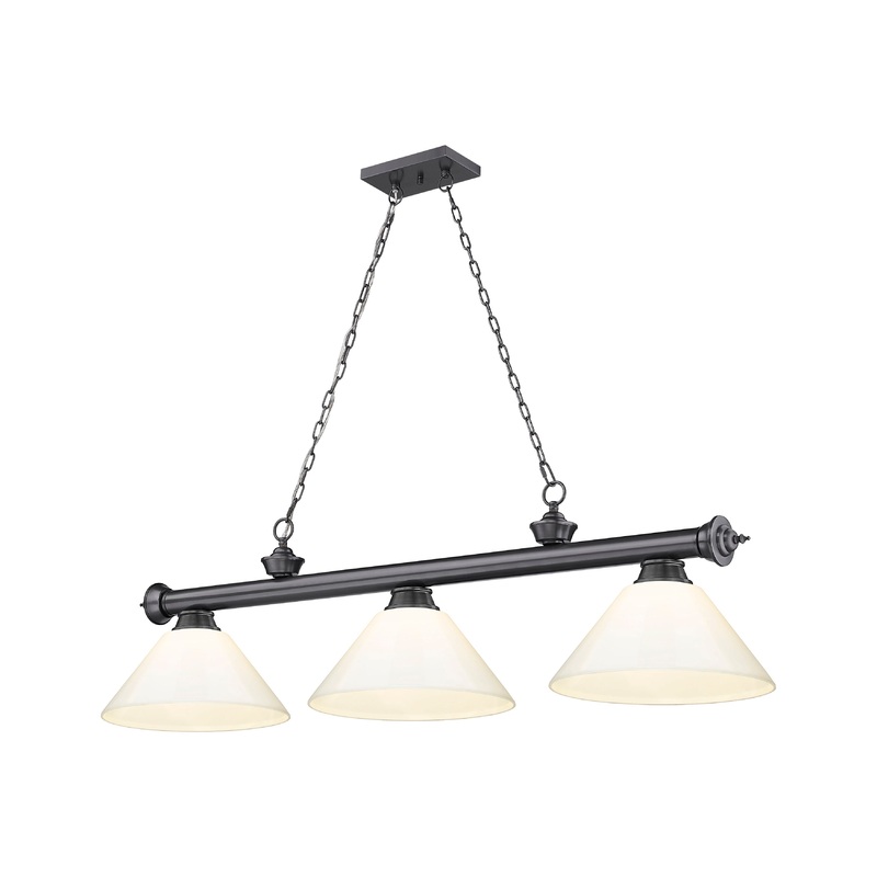 Cordon 3-Light Billiard Bronze Plate Cone White Plastic