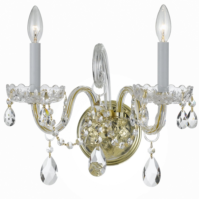 Crystorama 1032-PB-CL-SAQ Traditional Crystal Two Light Wall Sconce Polished Brass