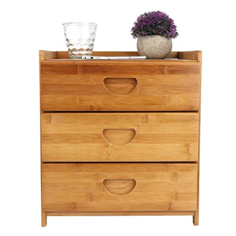 Dsrgwe Comodini Cabinetto per Comodino Bamboo con 3 Cassetti per Camera da Letto