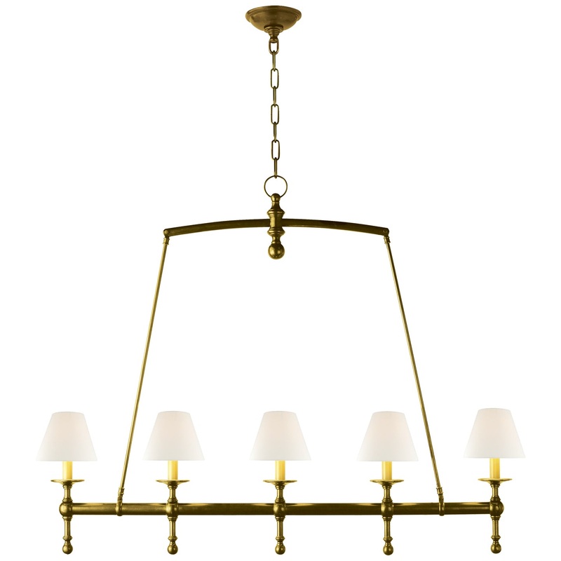 Five Light Linear Chandelier from the Classic Collection in Hand-Rubbed Antique Brass Finish by Visual Comfort Signature