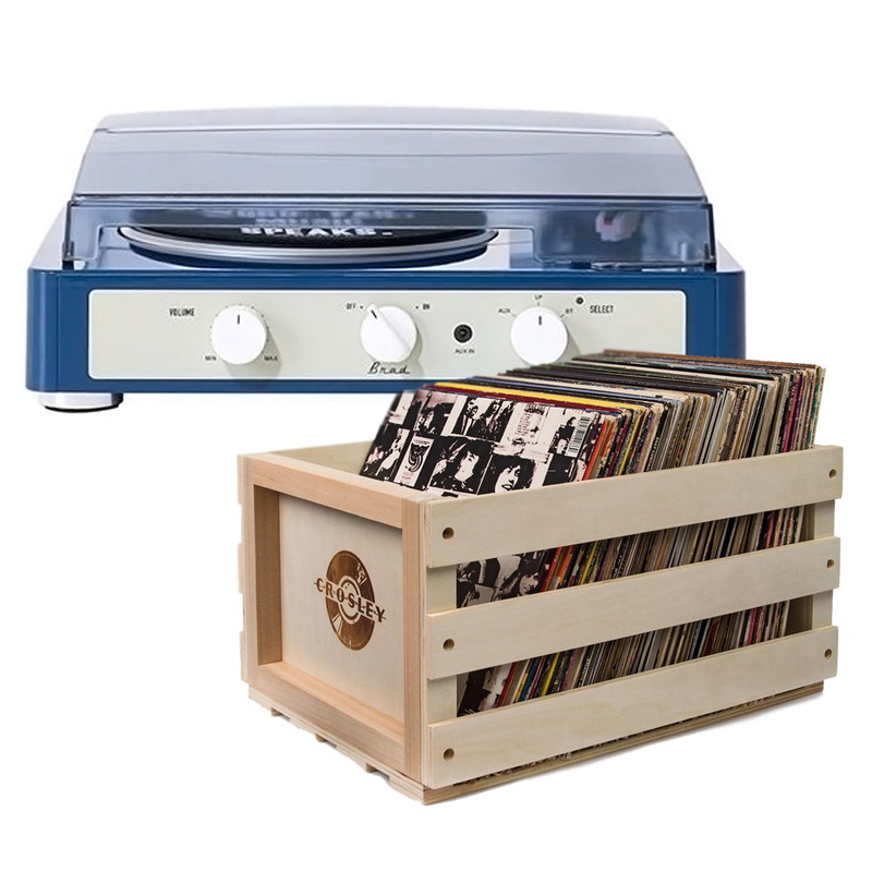 Gadhouse Brad MKII Record Player – Navy + Bundled Record Storage Crate